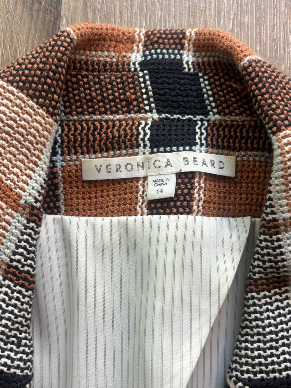 Veronica Beard Plaid Double-Breasted Blazer in Tan, Brown & Cream - Picture 2 of 6